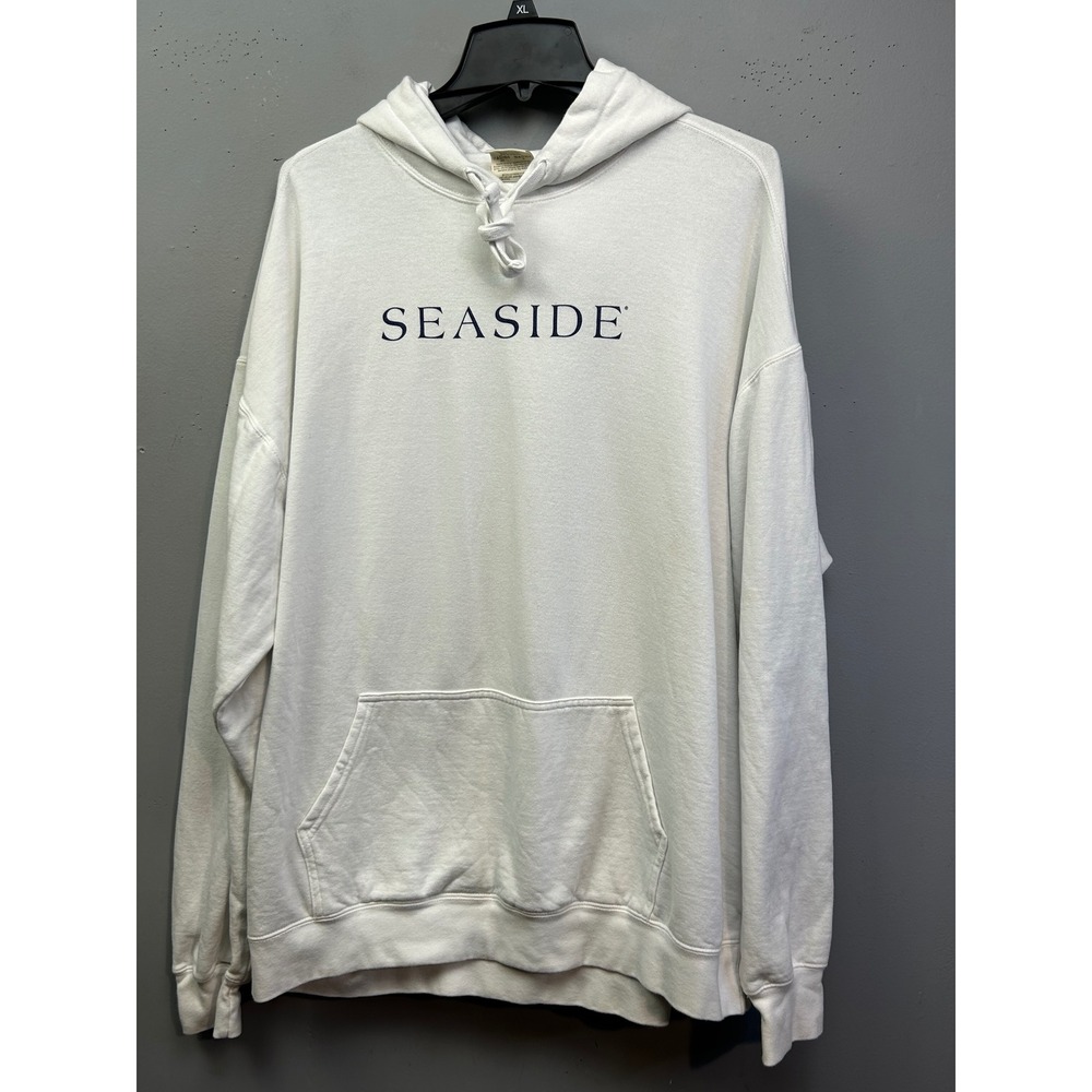Comfort Colors Hoodie Mens 2XL White Seaside Graphic Pullover Garment Dyed Beach